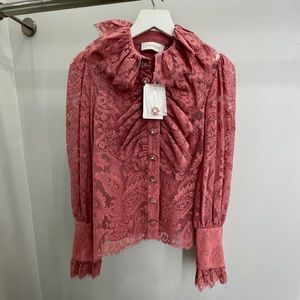 Zimmermann Kaleidoscope Lace Blouse Guava